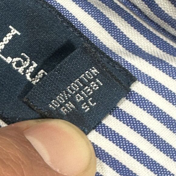 Polo Ralph Lauren Shirt Men’s 17.5” 34/35 White Blue Stripes Button Up Worker - Picture 4 of 9